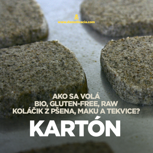 Ako sa volá bio, glutenfree, raw koláčik z pšena, maku a tekvice? Kartón