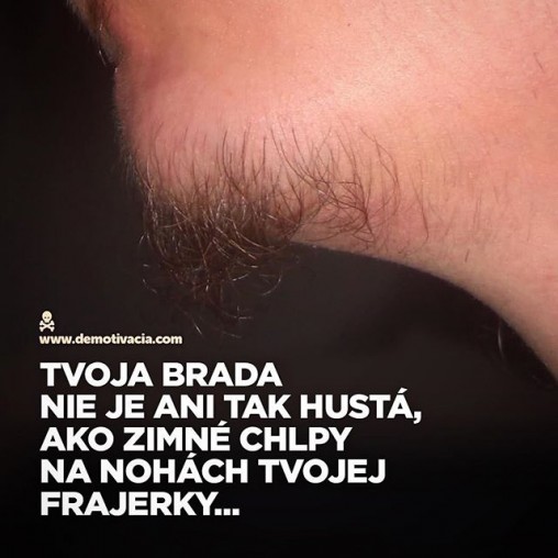 Tvoja brada nie je ani tak hustá, ako zimné chlpy na nohách tvojej frajerky